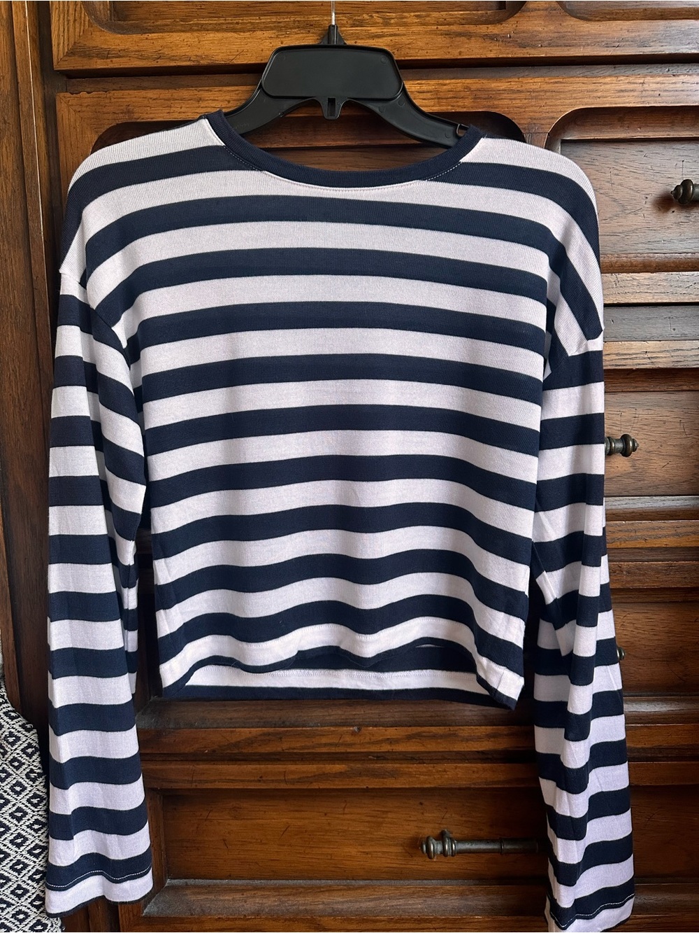 Madewell Navy & White Striped Long-Sleeve Cropped Tee